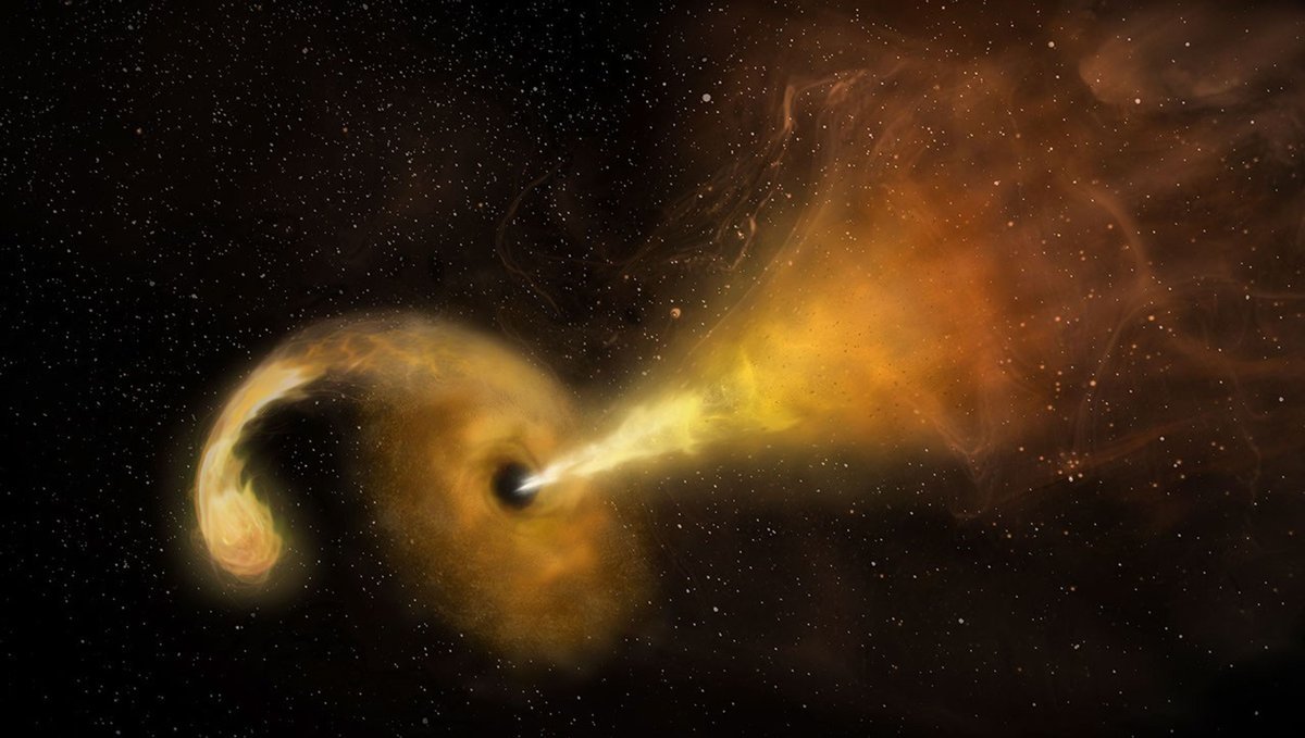 Artist's depiction of a tidal disruption event, a star being torn apart by a black hole.